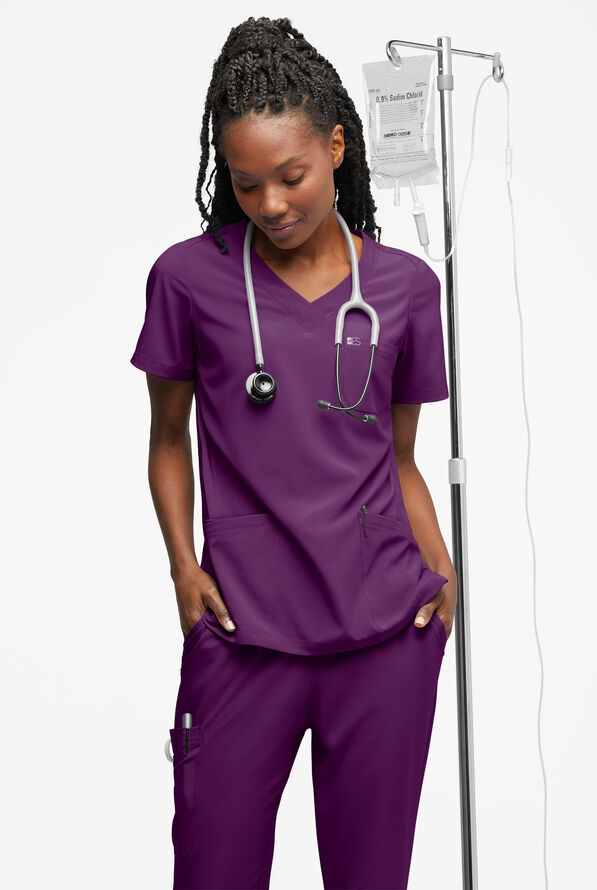 Easy STRETCH Tessa Women's 5-Pocket V-Neck Scrub Top - Eggplant - 4