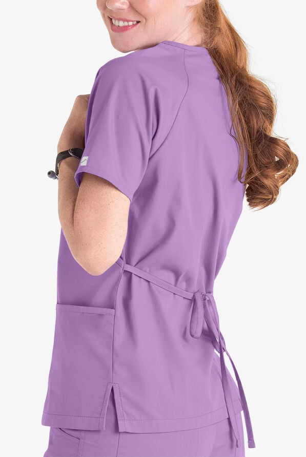 Butter-Soft Core Women's 2-Pocket Solid Mock Wrap Scrub Top - Orchid - 4