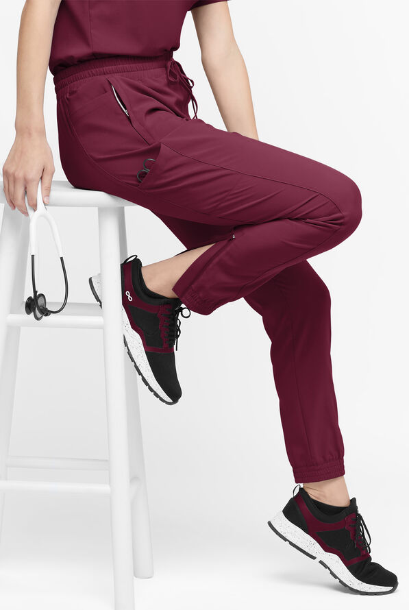Easy STRETCH Kourtney Women's 5 Pocket Modern Slim Leg Jogger Scrub Pants - Petite - Wine - 1