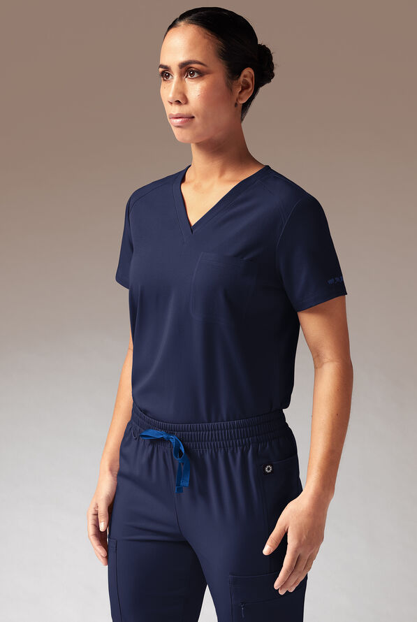 Hypothesis Meta-Base Women’s Single Pocket V-Neck Tuck In/Wear Out Scrub Top - Navy - 2