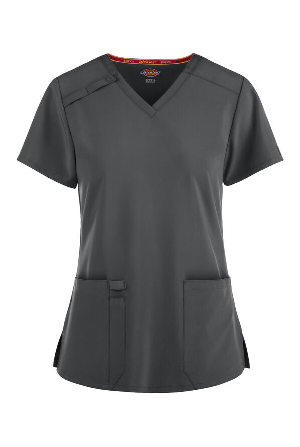 Dickies EDS Essentials Women's 2-Pocket STRETCH V-Neck Scrub Top - Pewter - 1