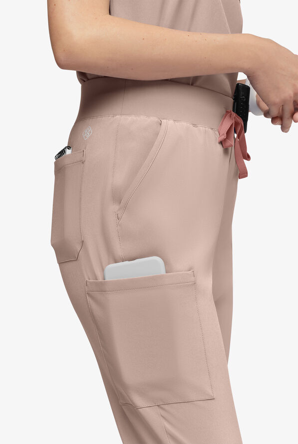Easy STRETCH Olivia Women's 7-Pocket Slim Leg Jogger Scrub Pants - Petite - Mocha Meringue - 2