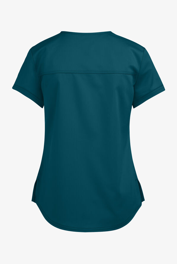Cherokee Workwear Revolution Women's 1-Pocket STRETCH Tuck In V-Neck Scrub Top - Caribbean Blue - 2