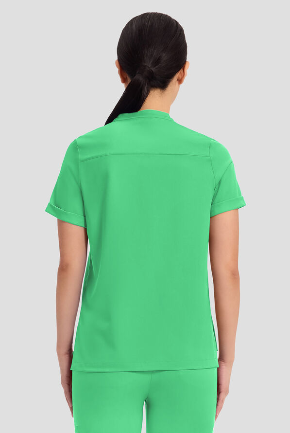 HH Works by Healing Hands Macy Women's 1-Pocket STRETCH Mandarin Collar Tuck In Scrub Top - Surreal Green - 4