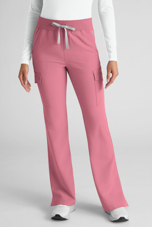 ReSurge Avon Women's 7-Pocket Flare Leg Cargo Scrub Pant - Tea Rose - 1