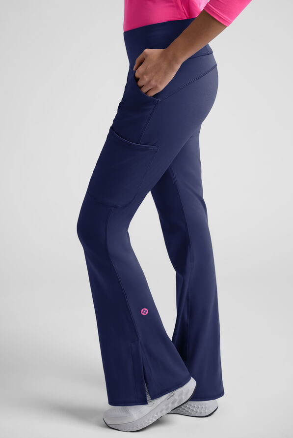 Pantal&oacute;n m&eacute;dico Med Couture Amp Knit STRETCH Petite estilo yoga con piernas acampanadas y 5 bolsillos para mujer - Navy - 8