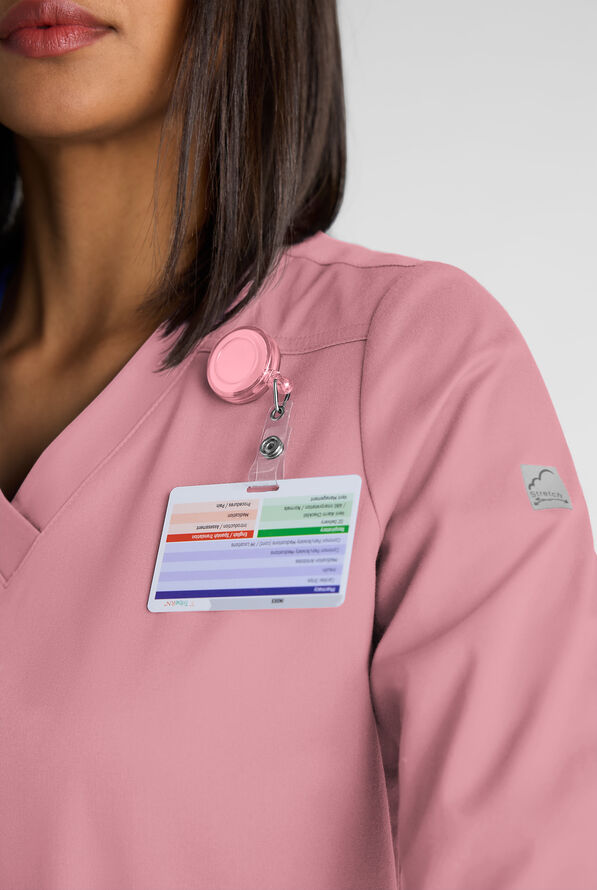 Butter-Soft STRETCH Women's 5-Pocket 3/4" Sleeve V-Neck Scrub Top - Cosmo Pink - 4