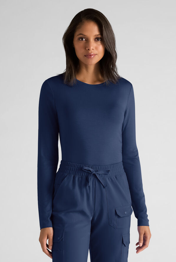 Easy STRETCH Cate Women's Long Sleeve Knit Underscrub - Navy - 1