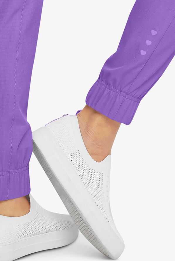 heartsoul Break On Through Women's 6-Pocket STRETCH Elastic Cuff Jogger Scrub Pants - Petite - Lavender Sparkle/Navy - 2