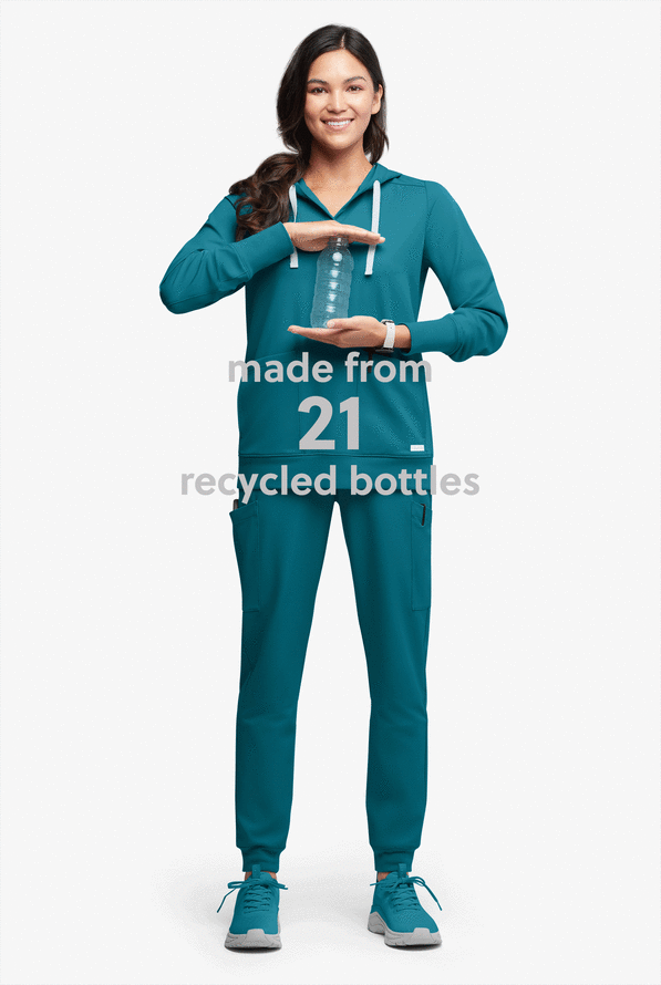 Sudadera médica con capucha ReSurge Jasper con mangas largas y 4 bolsillos para mujer - Caribbean Blue - 5