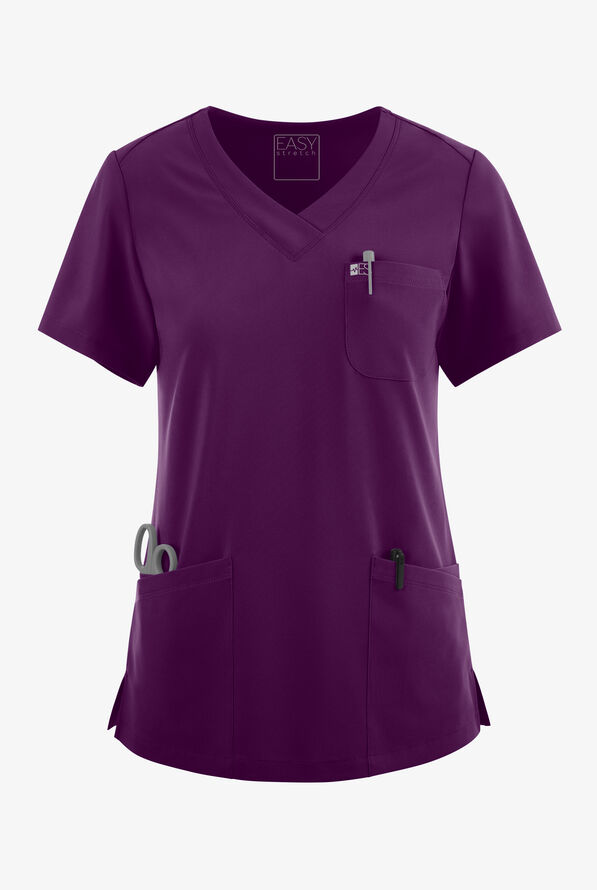 Easy STRETCH Tessa Women's 5-Pocket V-Neck Scrub Top - Eggplant - 1