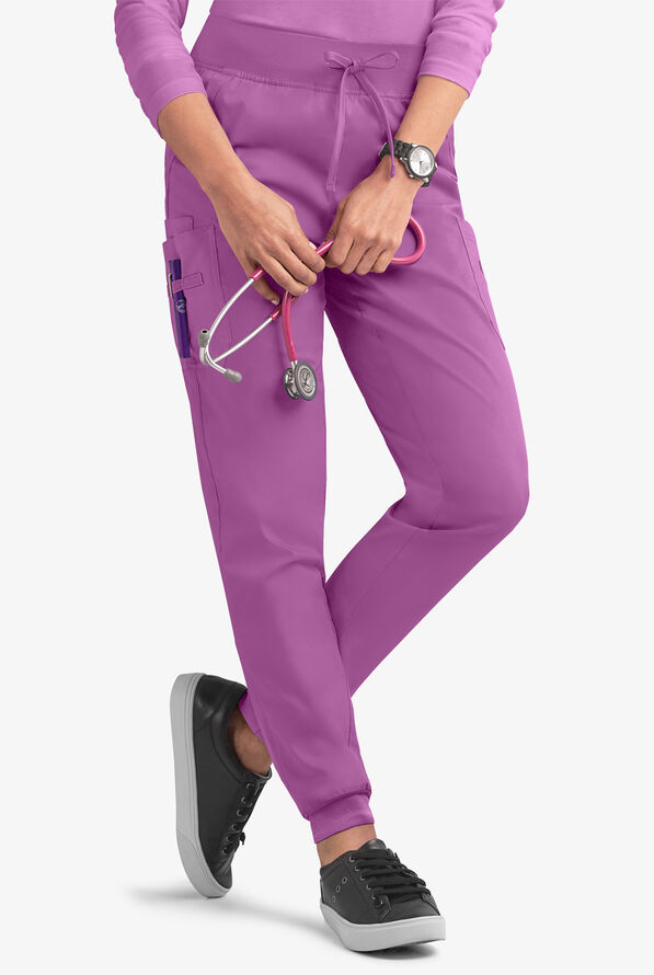 Butter-Soft STRETCH Women's 5-Pocket Cargo Jogger Scrub Pants - Petite - Orchid - 1