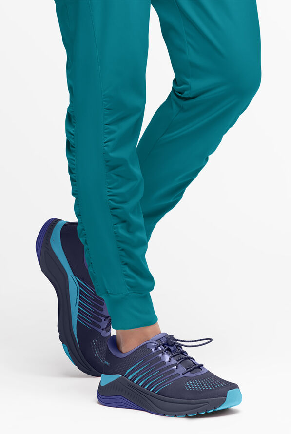 Pantalón médico WhisperLite Calla Petite estilo cargo con pierna fruncida y 6 bolsillos para mujer - Teal - 5