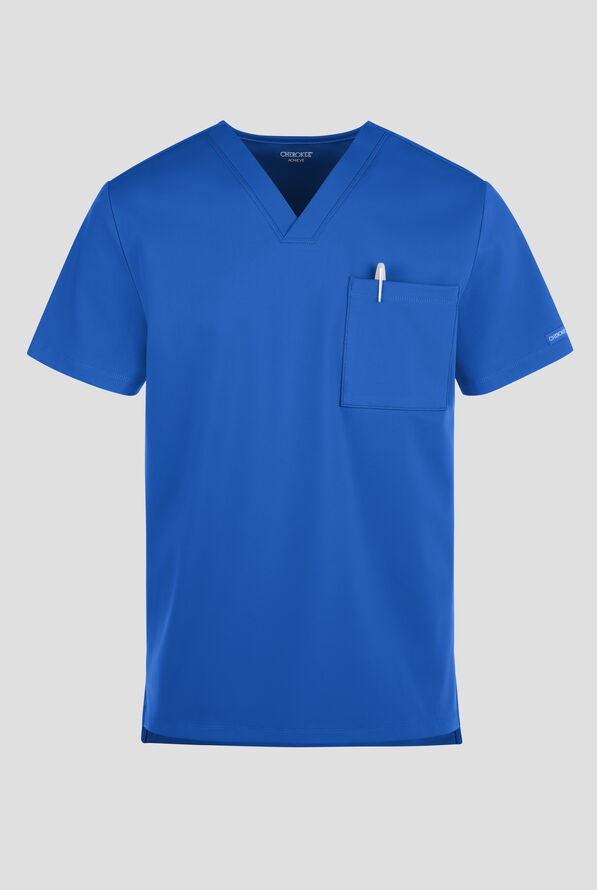 Cherokee Achieve Men's 1-Pocket STRETCH V-Neck Knit Scrub Top - Royal - 2