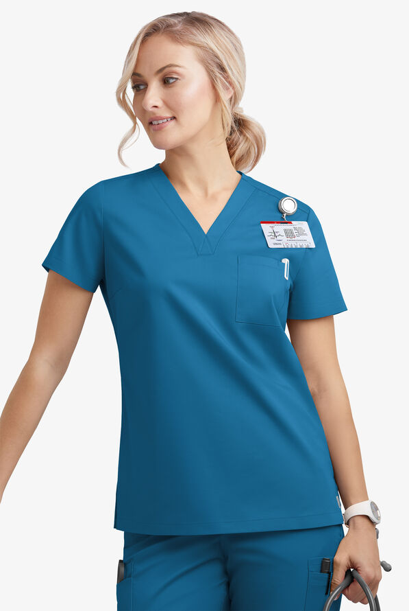 Blusa m&eacute;dica Butter-Soft STRETCH con cuello en V y 2 bolsillos para mujer - Blue Sapphire - 3