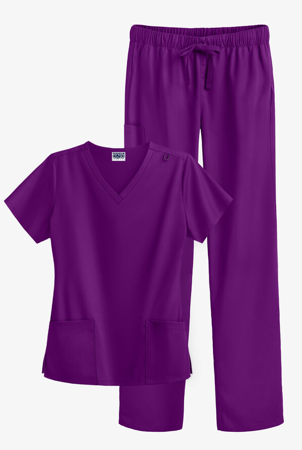 Strictly Scrubs STRETCH Women's 4-Pocket Scrub Set - Eggplant - 1