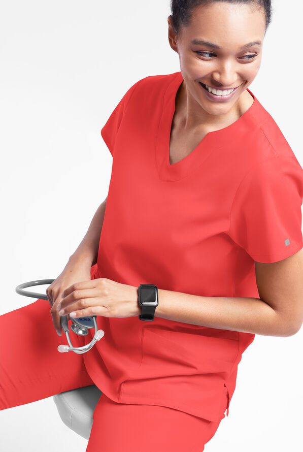 Butter-Soft Originals Women's 6-Pocket Scallop Neck Scrub Top - Radiant Red - 4