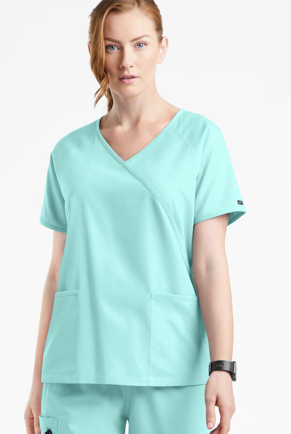 Blusa médica Butter-Soft Originals estilo cruzado con 3 bolsillos para mujer - Sea Frost - 2