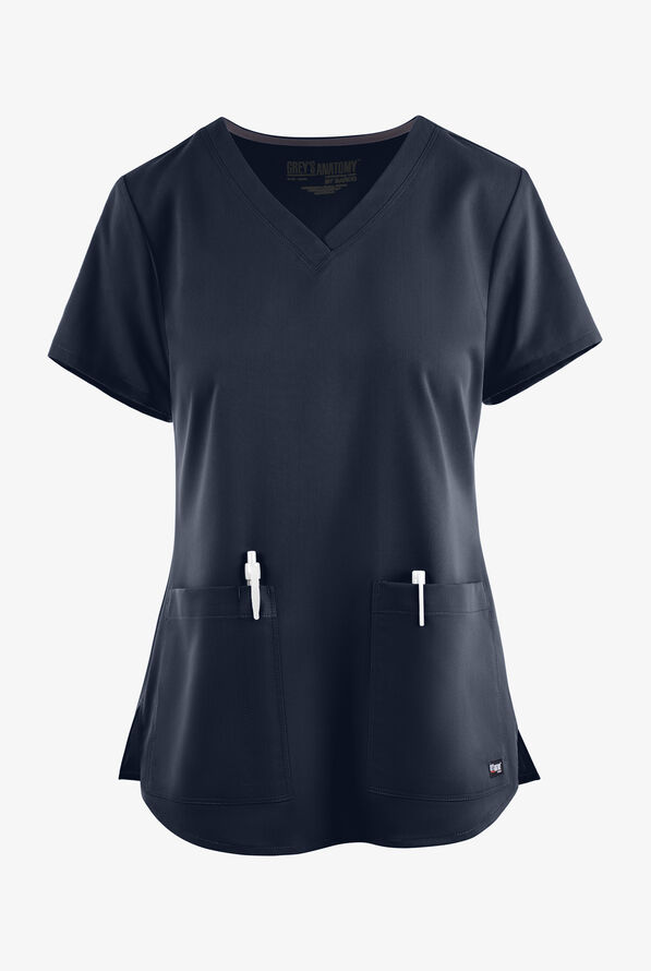 Blusa médica Grey's Anatomy de corte clásico con cuello en V y 2 bolsillos para mujer - Steel Gray - 1