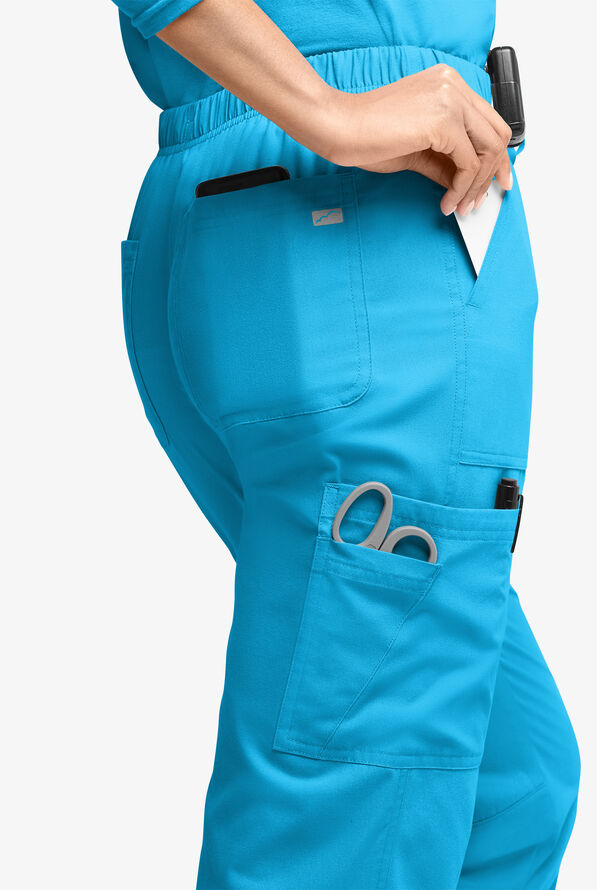 Butter-Soft Originals Women's 7-Pocket Mid Rise Straight Leg Cargo Scrub Pants - Turquoise - 2
