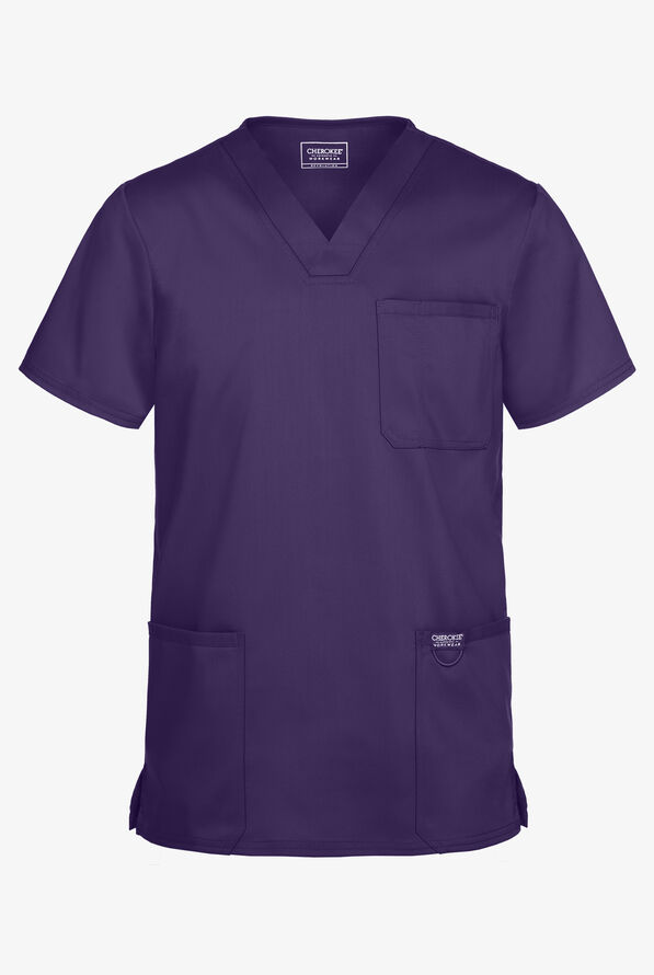 Cherokee Workwear Revolution Men's 3-Pocket STRETCH V-Neck Scrub Top - Grape - 1