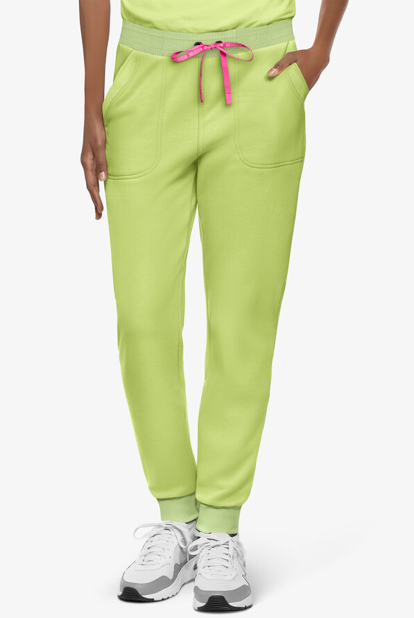 Med Couture Amp Women's 2-Pocket STRETCH Knit Jogger Scrub Pant - Cyber Lime - 1