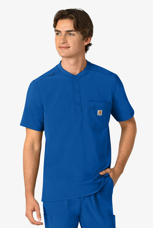 Carhartt Cross-Flex Men's 3-Pocket STRETCH Zip Pocket Henley Banded Collar Scrub Top - Royal - 2