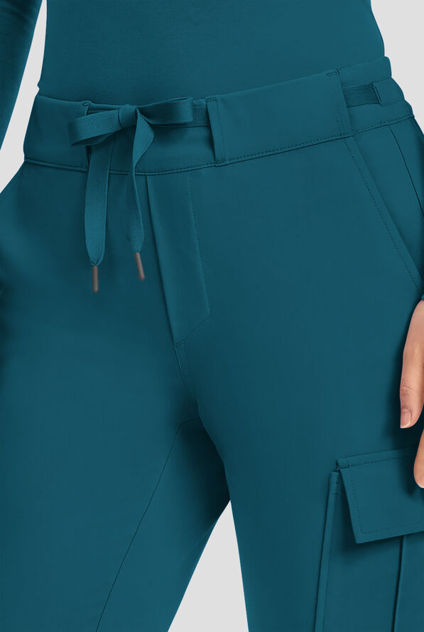 Healing Hands Quest Blair Women's 6-Pocket STRETCH Flare Leg Drawstring Cargo Scrub Pants - Petite - Caribbean Blue - 3