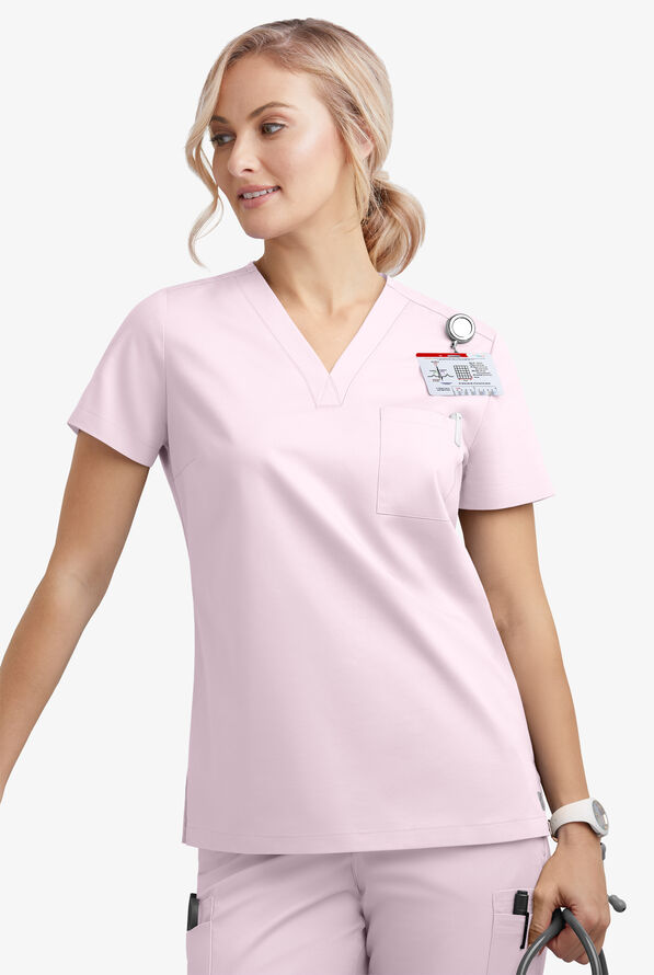 Blusa m&eacute;dica Butter-Soft STRETCH con cuello en V y 2 bolsillos para mujer - Orchid Ice - 3