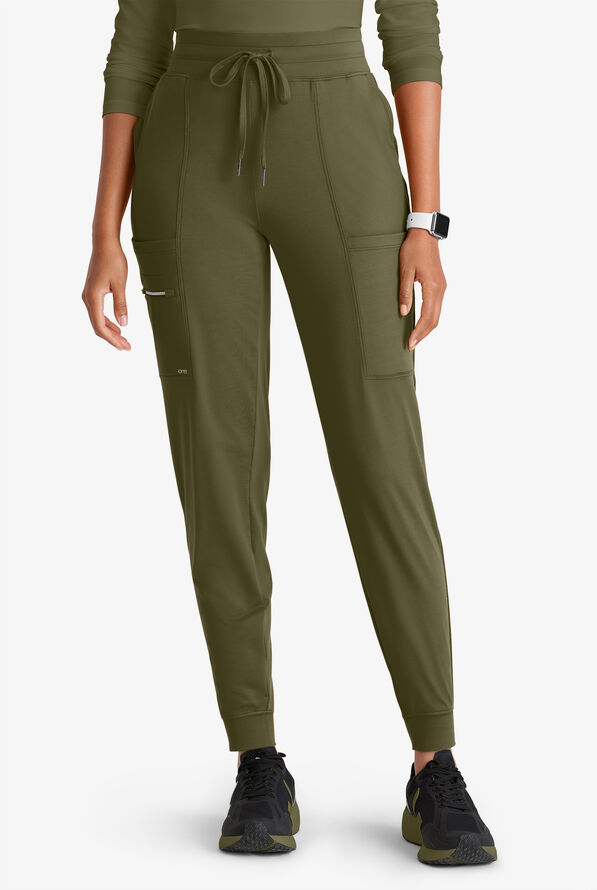 Barco One Performance Knit Pro Women's 5-Pocket STRETCH Cargo Jogger Scrub Pant - Olive - 1