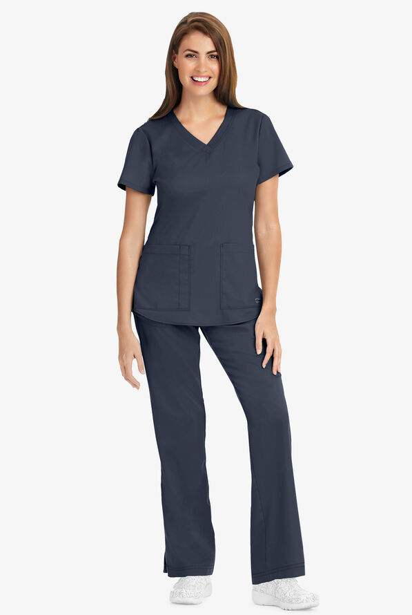 Blusa médica Grey's Anatomy de corte clásico con cuello en V y 2 bolsillos para mujer - Steel Gray - 2