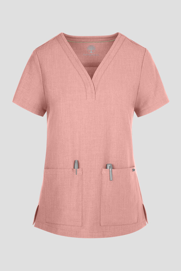 Healing Hands Quest Briana Women's 3-Pocket STRETCH Y-Neck Scrub Top - Pink Pearl - 1