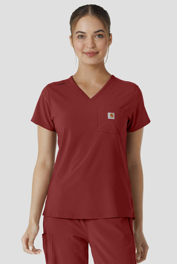 Carhartt Cross-Flex Force Women's 1-Pocket STRETCH Knit Panel Tuck In Scrub Top - Amber Terrain - 2