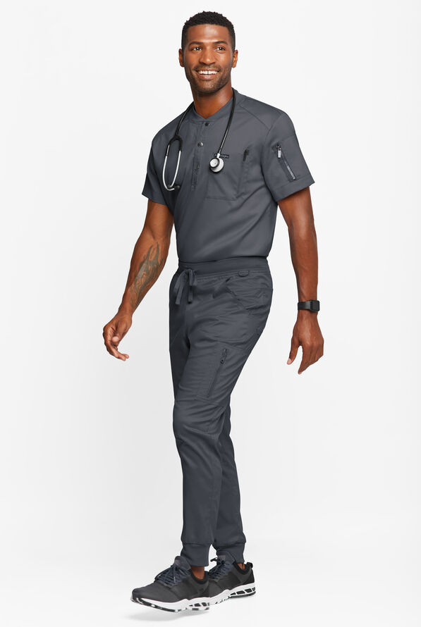 Advantage STRETCH Men's 2-Pocket Short Sleeve Henley Scrub Top - Pewter - 4