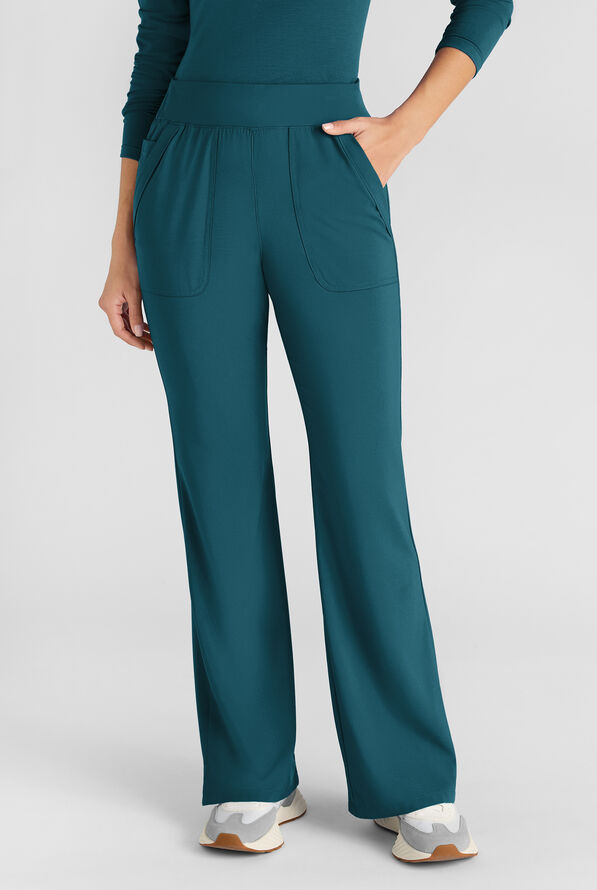 Easy STRETCH Sydney Women's Flare Leg Scrub Pants – 2-Piece Jumpsuit Bottom - Caribbean Blue - 1