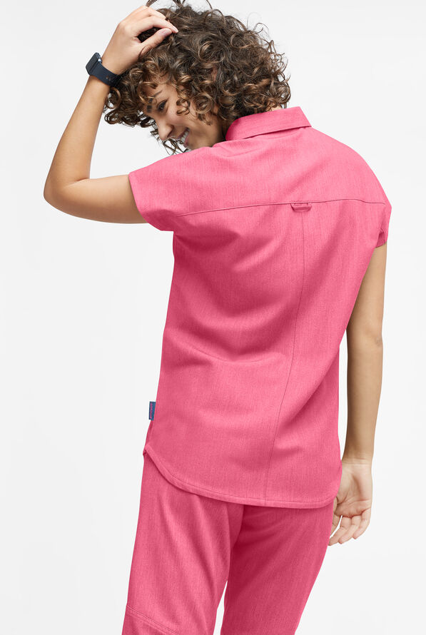 Movement by Butter-Soft Mintaka Women&rsquo;s 4-Pocket Polo Collared Scrub Top - Bright Pink Heather - 4