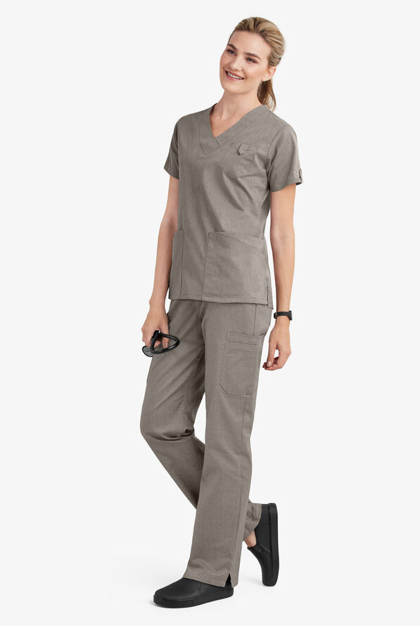 Butter-Soft STRETCH Women's 6-Pocket V-Neck Scrub Top - Heather Grey - 5