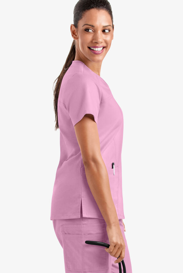 Butter-Soft STRETCH Women's 4-Pocket Sweetheart Neck Scrub Top - Sweet Rose - 4