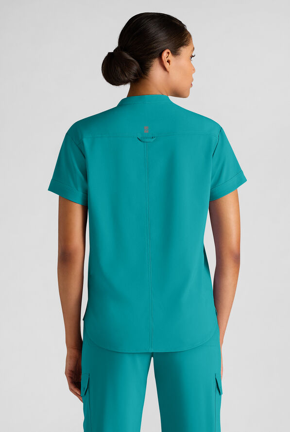 Easy STRETCH Bella Women's 1-Pocket Henley Scrub Top - Teal - 2