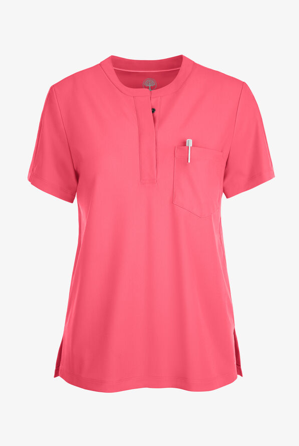 Blusa médica Healing Hands Kate Texture Knit  STRETCH estilo Henley con 1 bolsillo para mujer de edición limitada - French Pink - 1