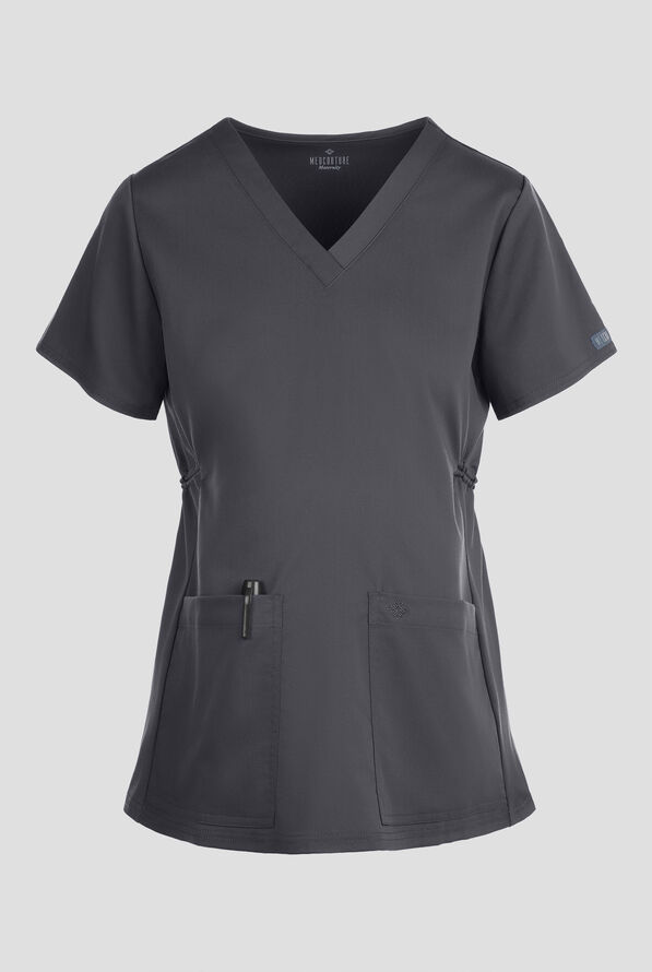 Med Couture Touch Maternity Women's 2-Pocket STRETCH V-Neck Scrub Top - Pewter - 1