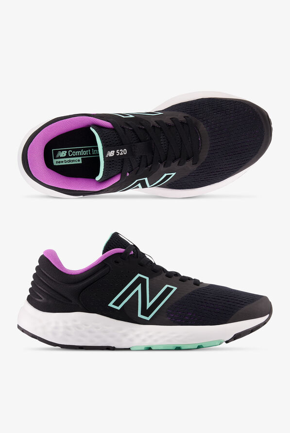 New Balance Women's 520v7 Black/Electric Purple Athletic Lace Up Nursing Shoes - null - 1