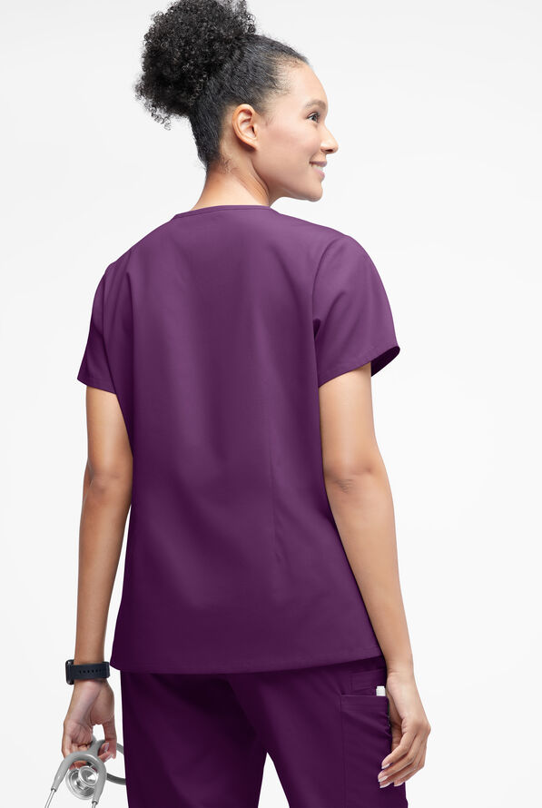 Blusa m&eacute;dica Butter-Soft Originals con cuello entrecruzado y 3 bolsillos para mujer - Eggplant - 3