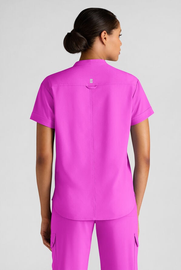 Easy STRETCH Bella Women's 1-Pocket Henley Scrub Top - Electric Fuchsia - 2