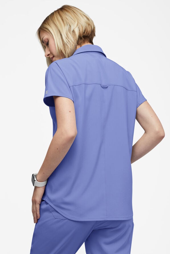 Easy STRETCH LEA Women's 3-Pocket Polo Collar Scrub Top - Ceil Blue - 4
