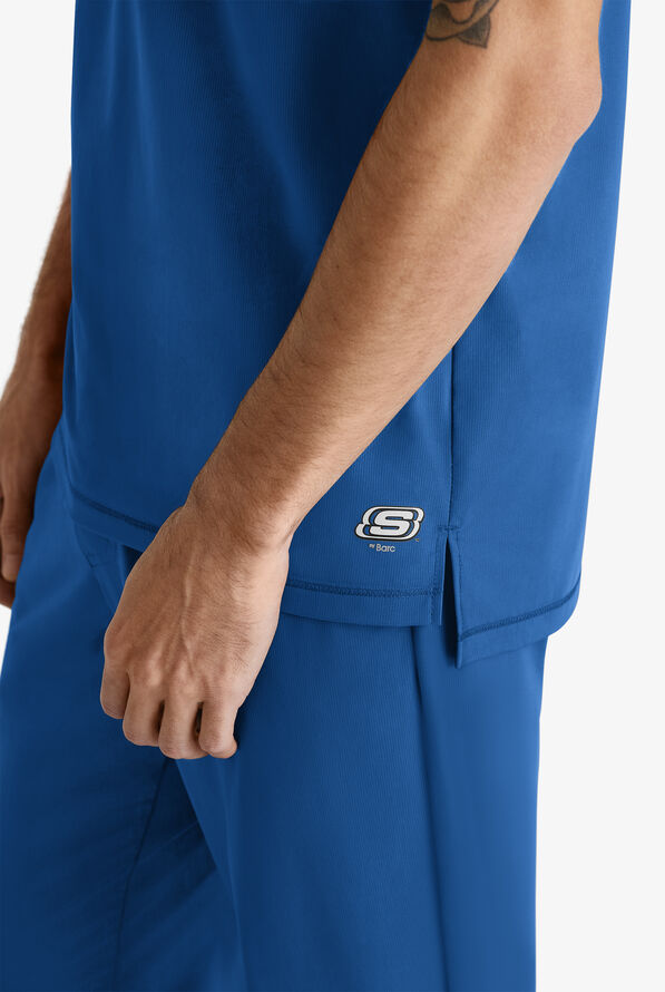 Skechers by Barco Slip-ins Flex Men's 1-Pocket STRETCH Tuck In Zipper Round Neck Scrub Top - Royal - 3