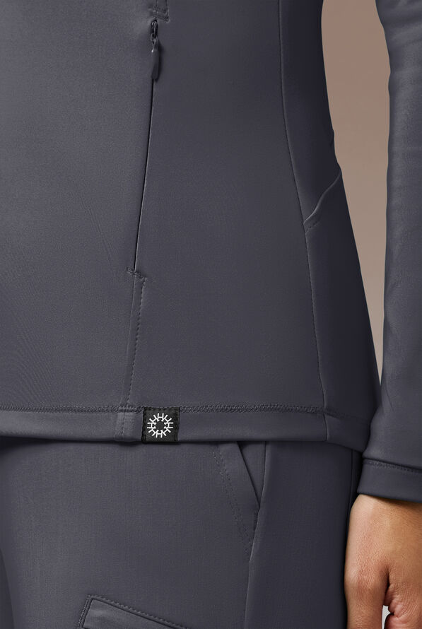 Hypothesis Omni Base K Women’s 3-Pocket Knit Long Sleeve Zip Neck Scrub Top - Pewter/Jet Black - 3