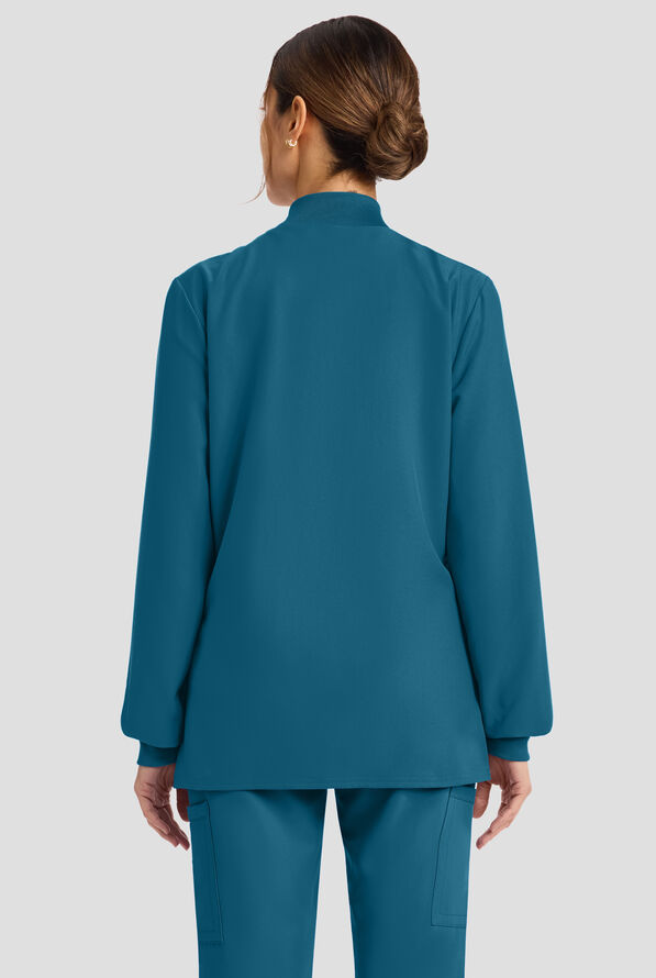 Cherokee Workwear Originals Ultra Women's 2-Pocket Crew Neck Zip Front Scrub Jacket - Caribbean Blue - 3