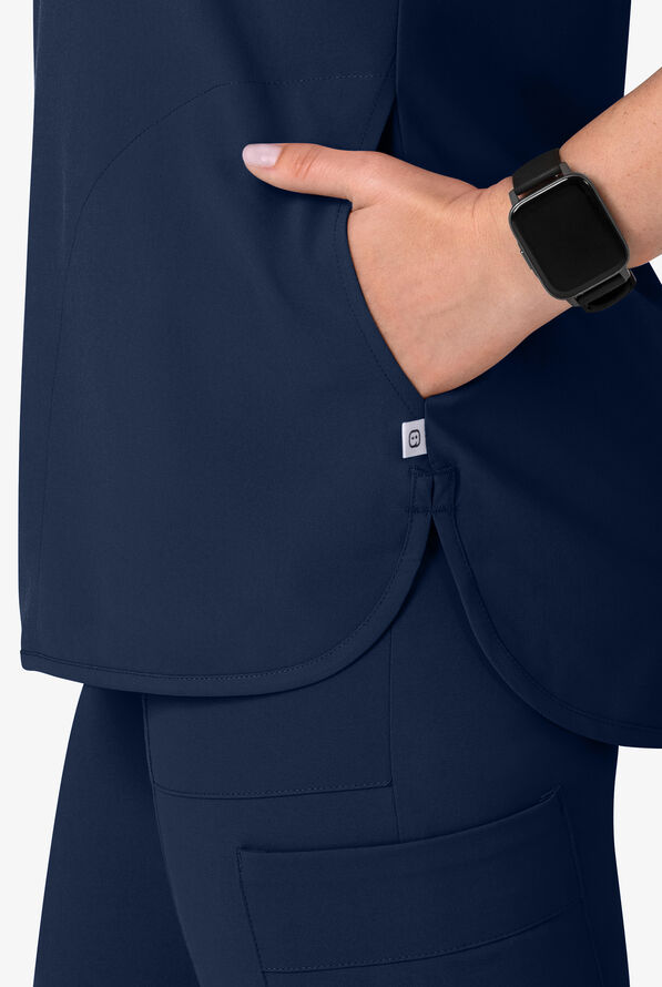 Wink Renew Women's 3-Pocket STRETCH Dolman Notch Sleeve Y-Neck Scrub Top - Navy - 3