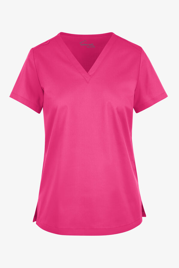 Butter-Soft STRETCH Women's V-Neck Tuck In Top - Fuchsia - 1